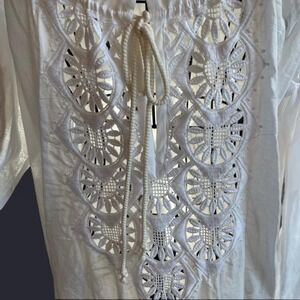 J.Crew Womens White Cotton Eyelet Lace Embroidered Peasant Blouse Top Small
